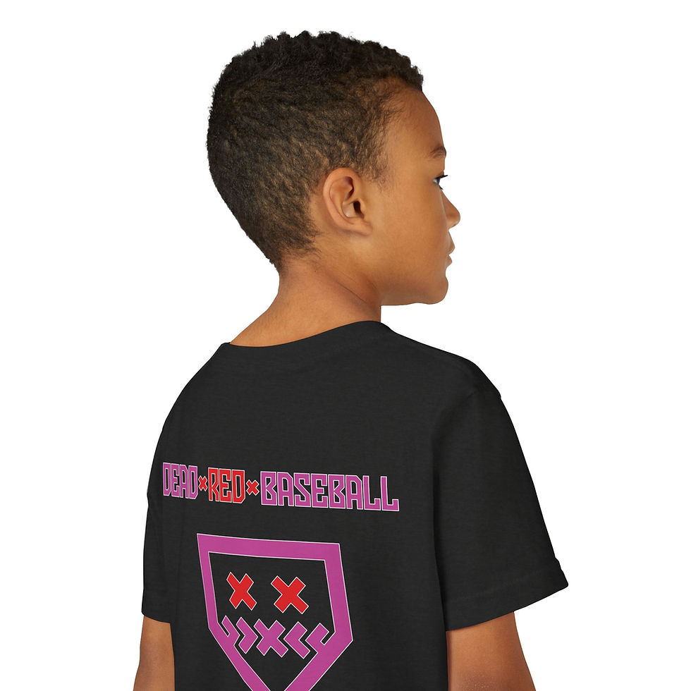 Thumbnail: Dead Red Baseball Youth Jersey Tee - Pink Logo