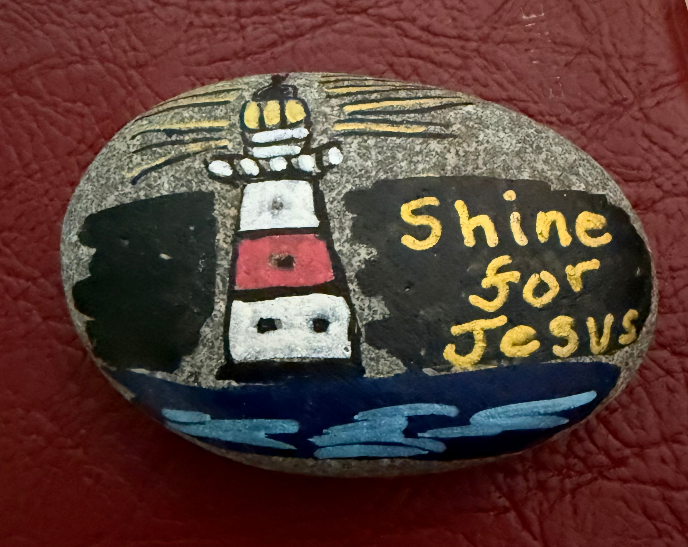 Shine for Jesus - White lighthouse with red trim