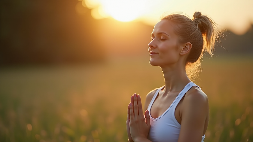 Close-up view of a person practicing mindful breathing outdoors