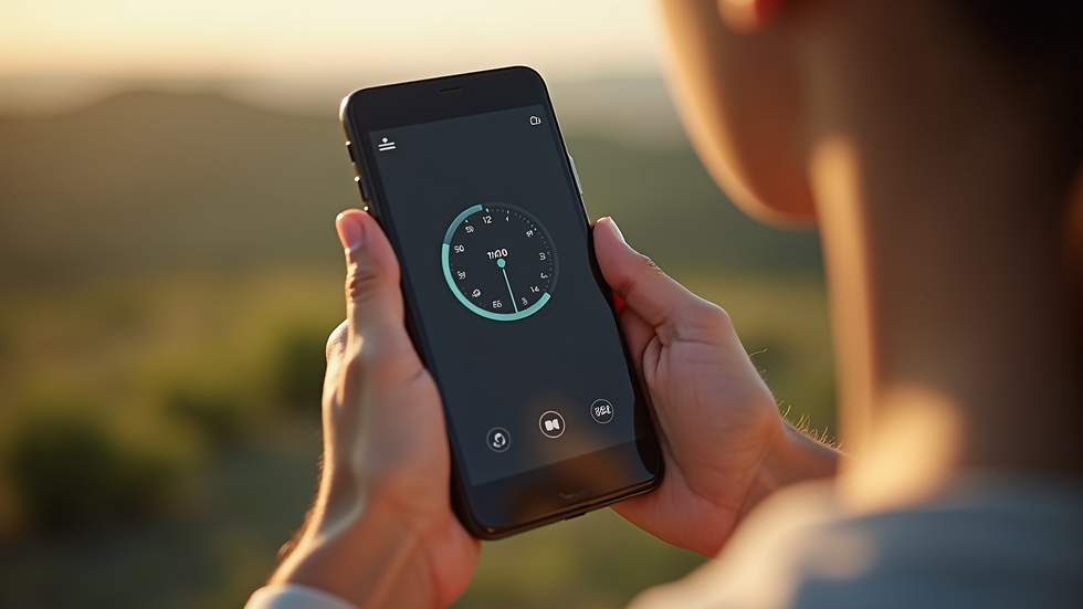 Close-up view of a person holding a phone with a meditation timer app open
