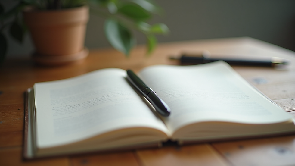 Close-up view of a journal and pen on a wooden table, tools for mindfulness and emotion regulation