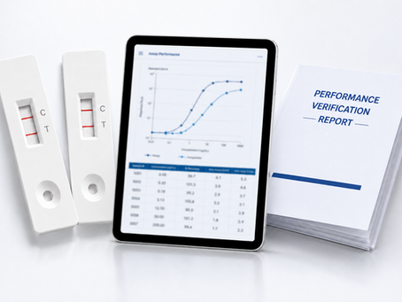 Image of Lateral Flow Test, Tablet with a standard curve and Performance Verification Report