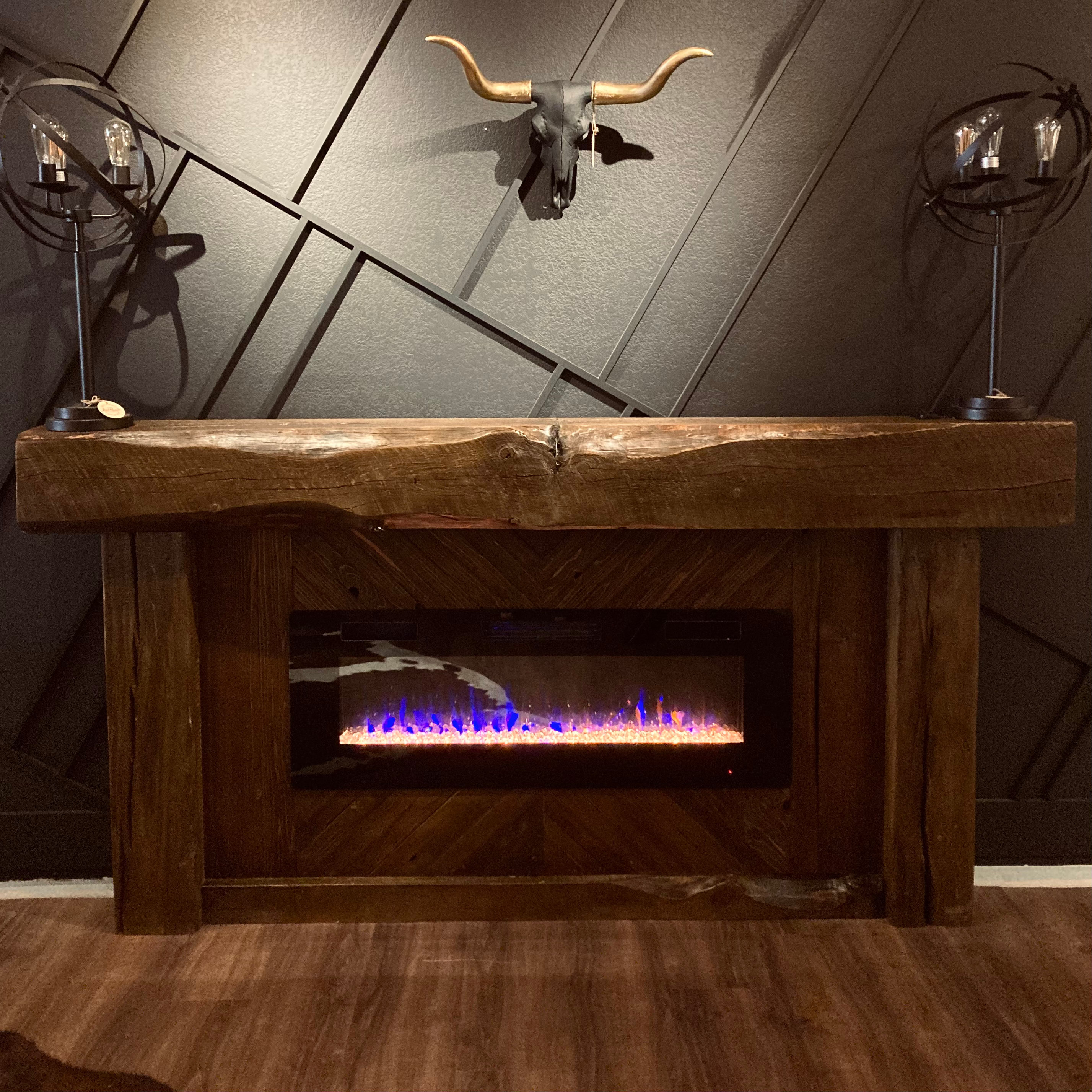 98" Beam Mantle + Fireplace