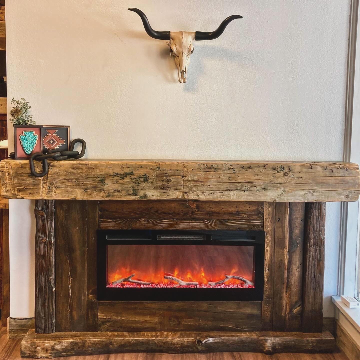 84" Beam Mantle + Fireplace