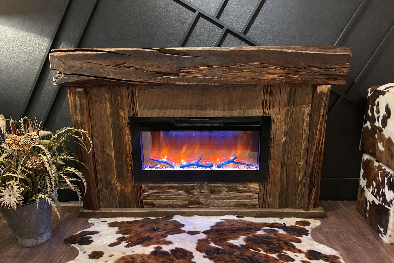 70" Beam Mantle + Fireplace