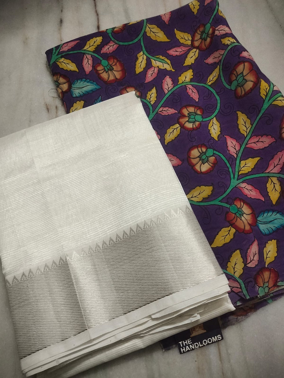 Thumbnail: MANGALGIRI PURE PATTU  SAREE WITH PEN KALAMKARI BLOUSE