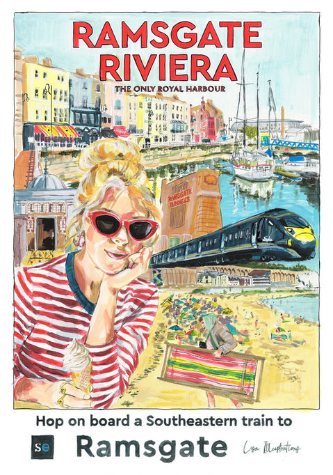 Ramsgate Riviera, Train poster, art print, Lisa illustrations, Lisa McGuinness