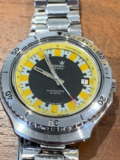 Vintage Cronel Diver Watch with yellow dial