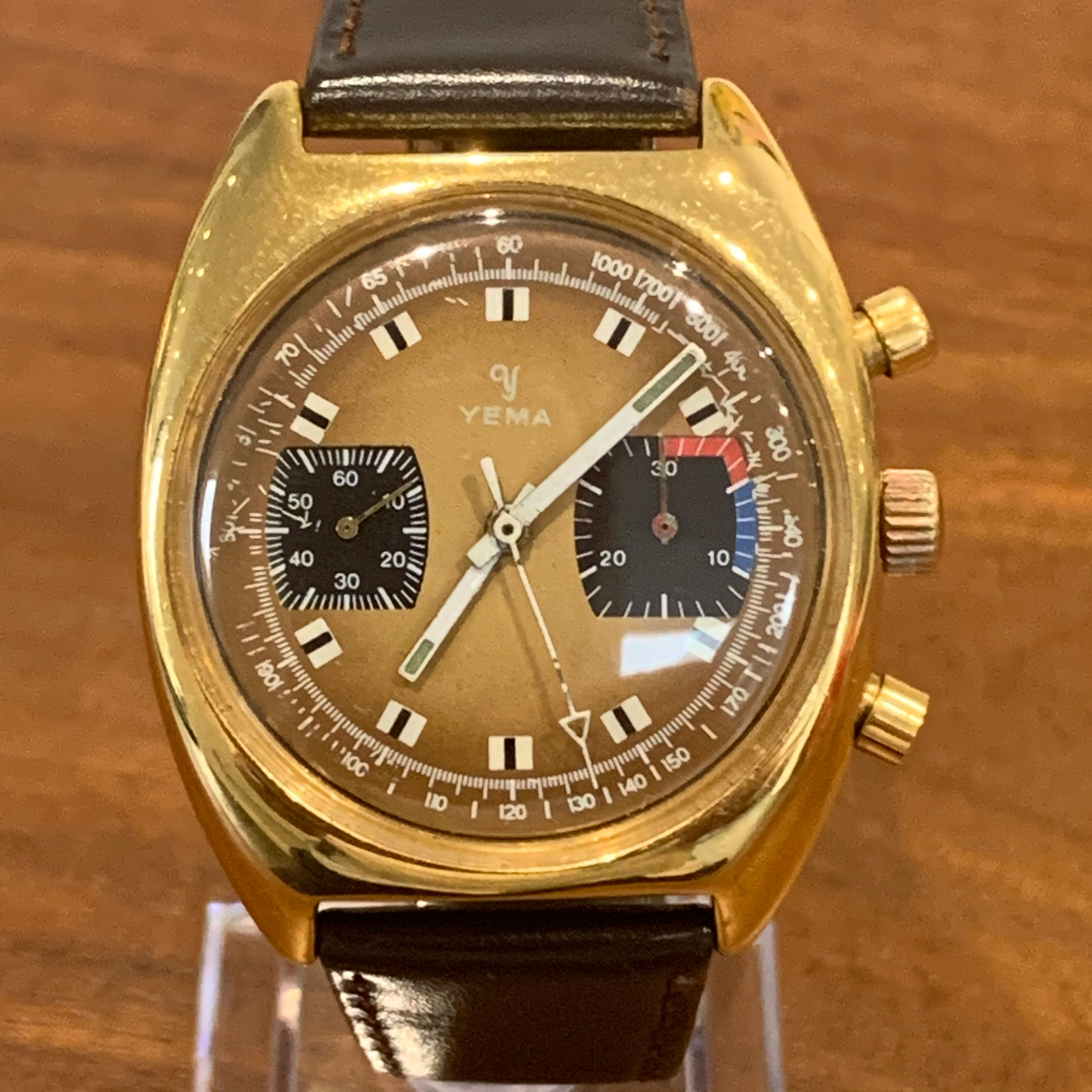 Vintage Yema Chronograph Watch in gold case with Vajoux movement