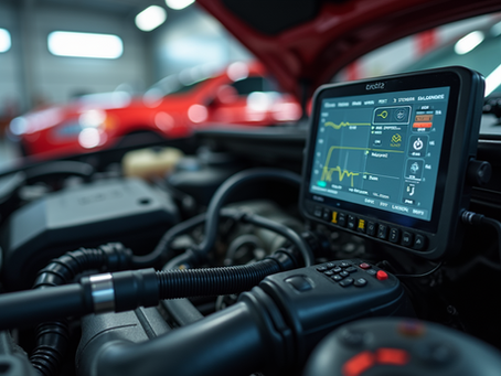computerized engine diagnostic tool connected to a car engine at Southaven MS auto repair shop
