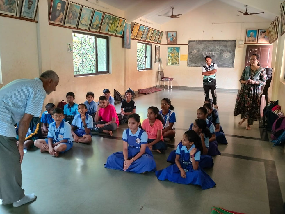 Swastik Vidyalay students raptly listening to Mr. Gopal Kalpathi