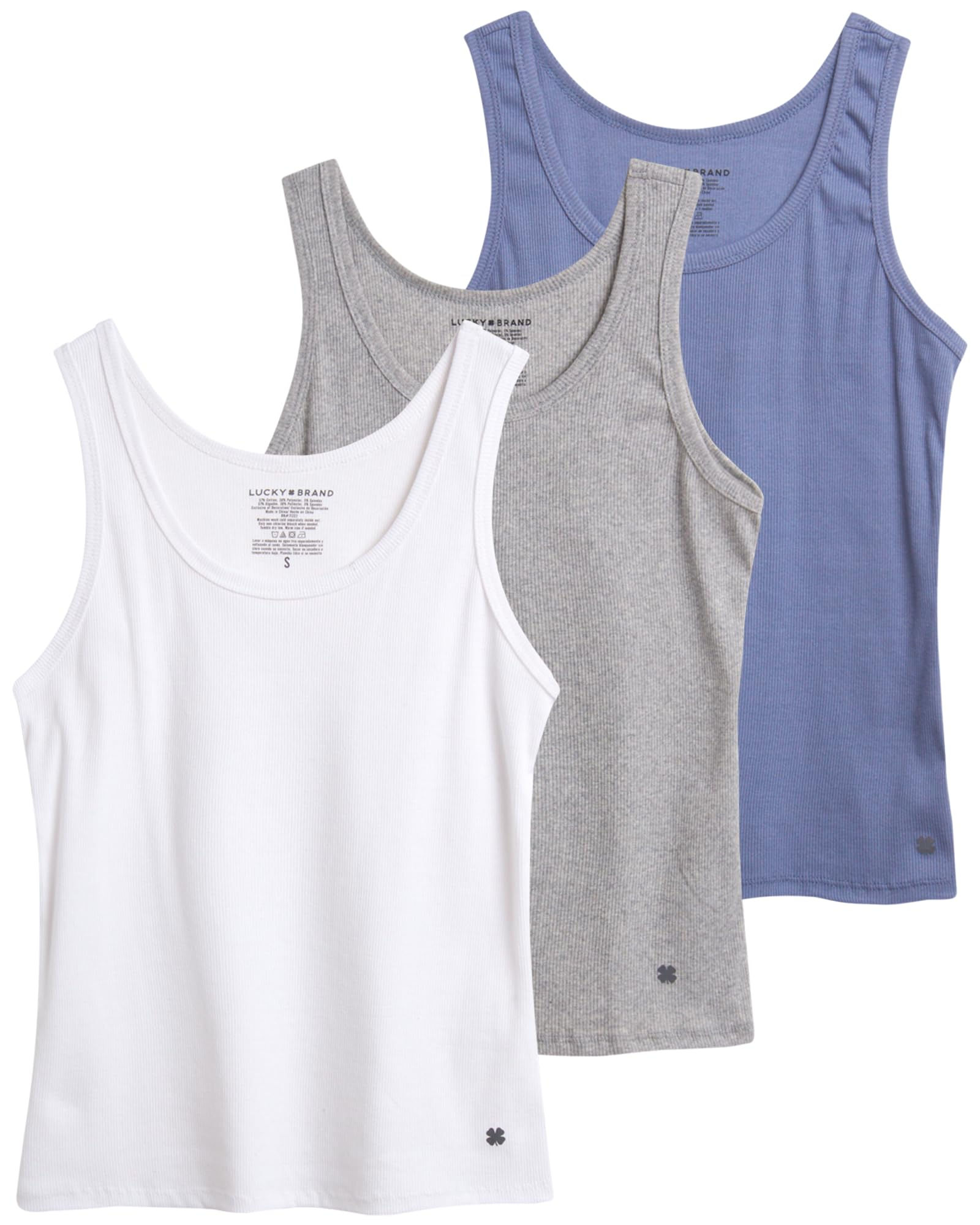 Lucky Brand Womens Tank Top - 3 Pack Stretch Cotton Scoop Neck Ribbed Sleeveless