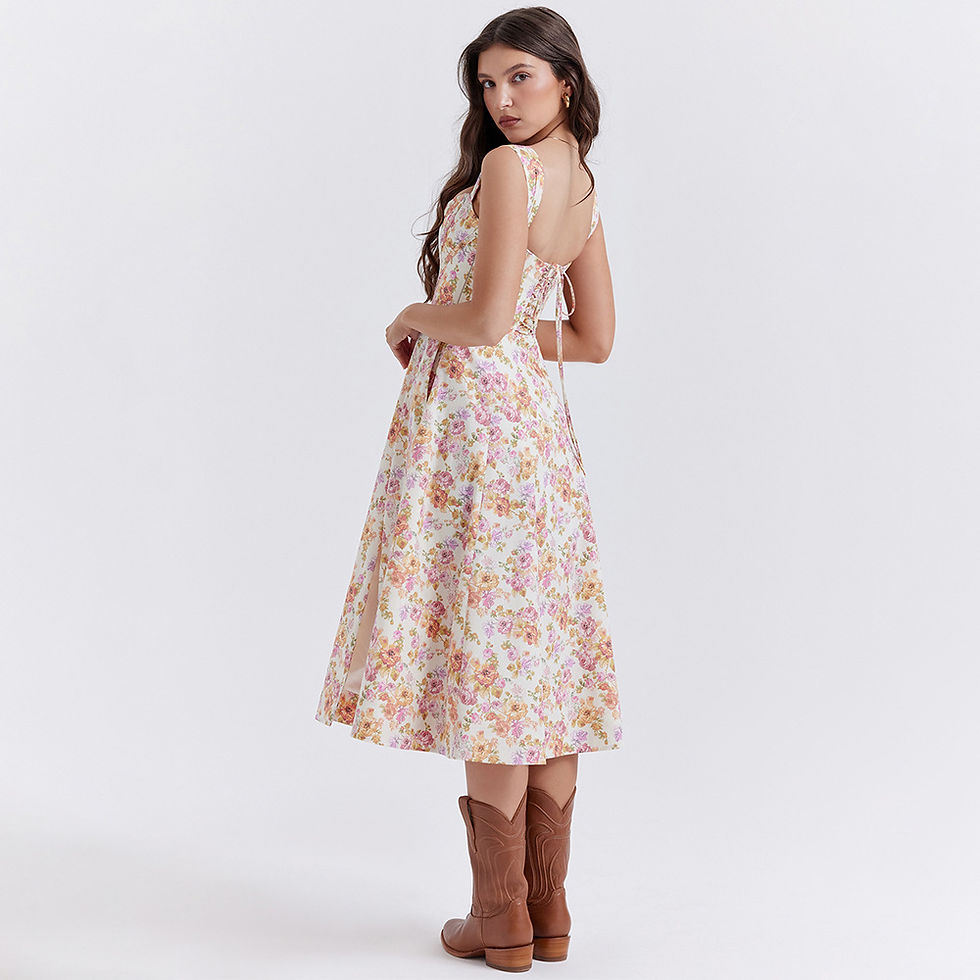 Miniatura: Floral Backless Midi Dress with Spaghetti Straps
