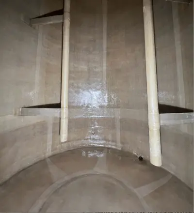 Fiberglass FRP Tank Reline AFTER image by Plastech Services, Inc. Plastech is OSHA compliant Confined Space Certified Contractor. 