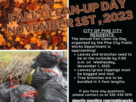 Pine City Fall Clean Up Day Nov. 1