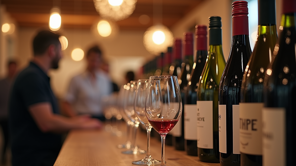 Close-up view of a wine tasting event with Israeli wines on display