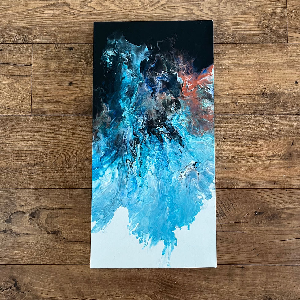 Thumbnail: Abstract Fluid Art Acrylic Triptych Ocean Blues
