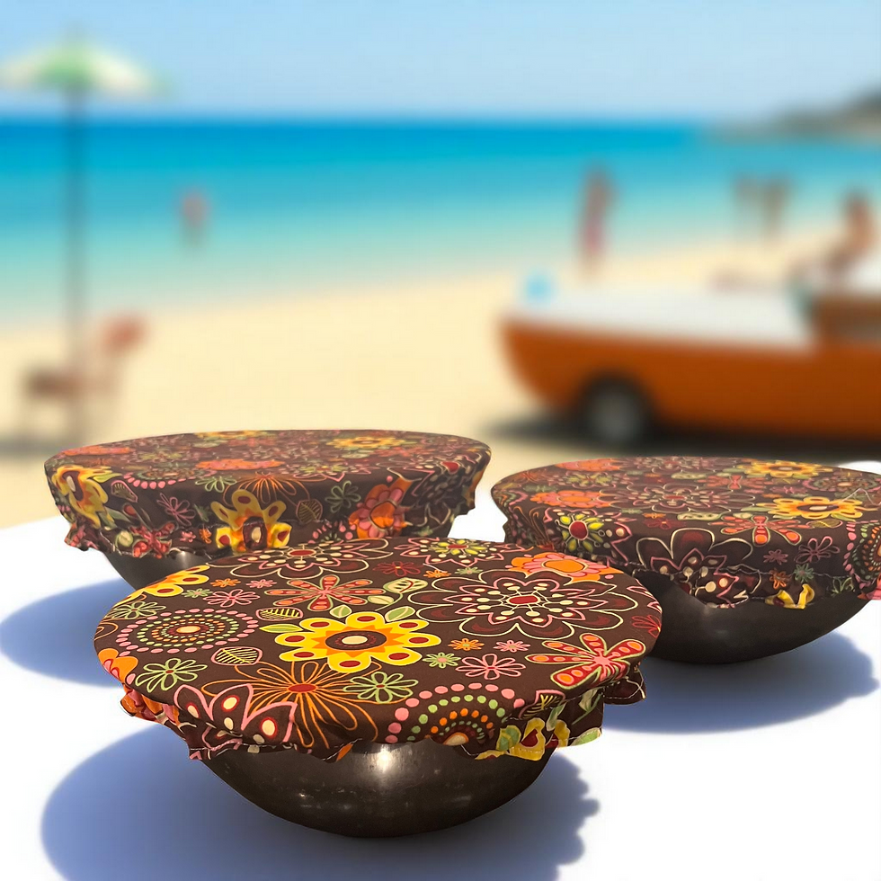 Thumbnail: Detail of food-safe lining inside the Groovy Garden reusable bowl cover.