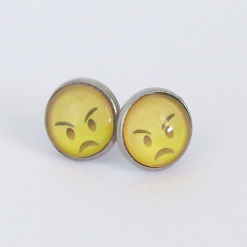 Thumbnail: 4 Sets Emoji design 14mm Bezel Set Stud Earrings