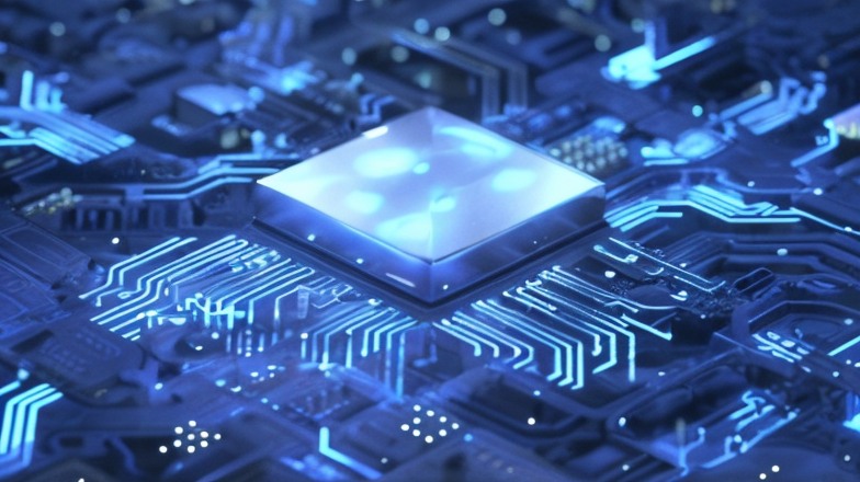 Une vue rapprochée d'une carte de circuit imprimé avec une puce CPU centrale éclairée par une lumière bleue, entourée de composants électroniques lumineux. Les motifs complexes et l'interconnexion détaillée des circuits représentent la complexité et la nature interconnectée des plateformes logicielles. Cette image peut symboliser les technologies sous-jacentes qui alimentent diverses plateformes de logiciels et systèmes d'exploitation.