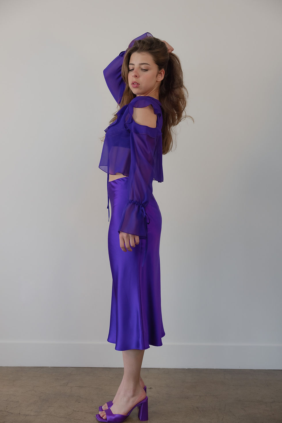 Thumbnail: Romance Silk Chiffon Ruffle Top Purple