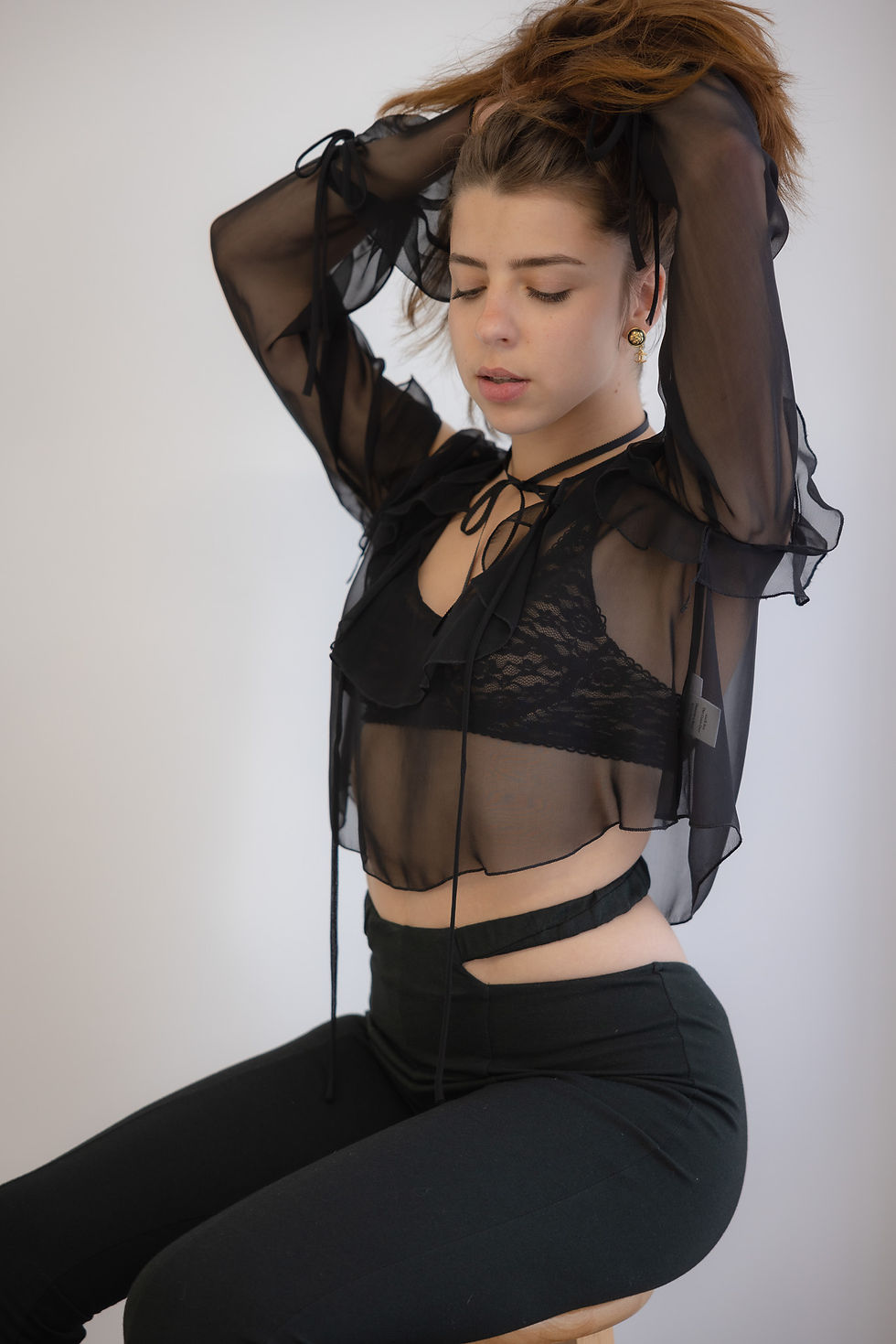 Thumbnail: Romance Silk Chiffon Ruffle Top Black