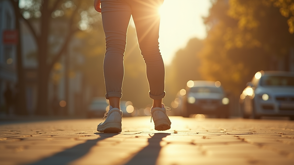 Close-up of a person walking outdoors on a sunny day