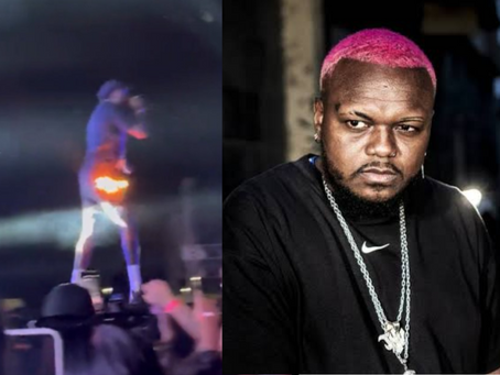 Short de Djonga pega fogo durante show e rapper fica de cueca no palco. CONFIRA: