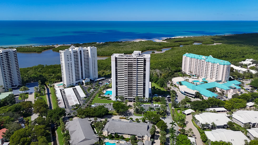 Aerial view of The Stratford at Pelican Bay near the Gulf of Mexico