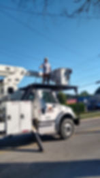Bill on the bucket truck getting ready for a take-down
