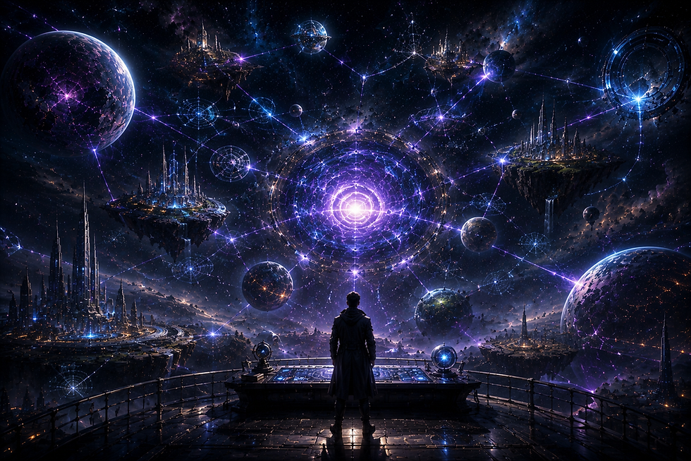 Traveler approaching a glowing portal hidden deep within the ChronoRift Chronicles forest