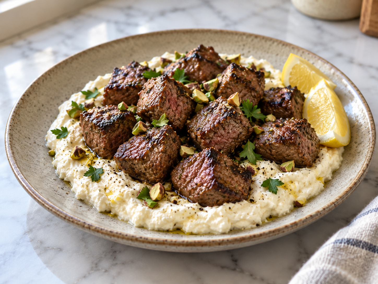 Mediterranean Steak Bites with Whipped Feta