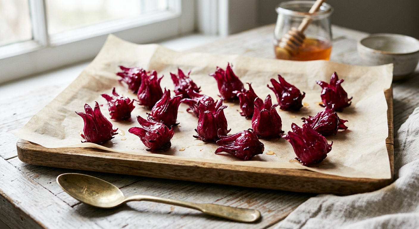 Honey-Candied Hibiscus Flowers — illustrative recipe image