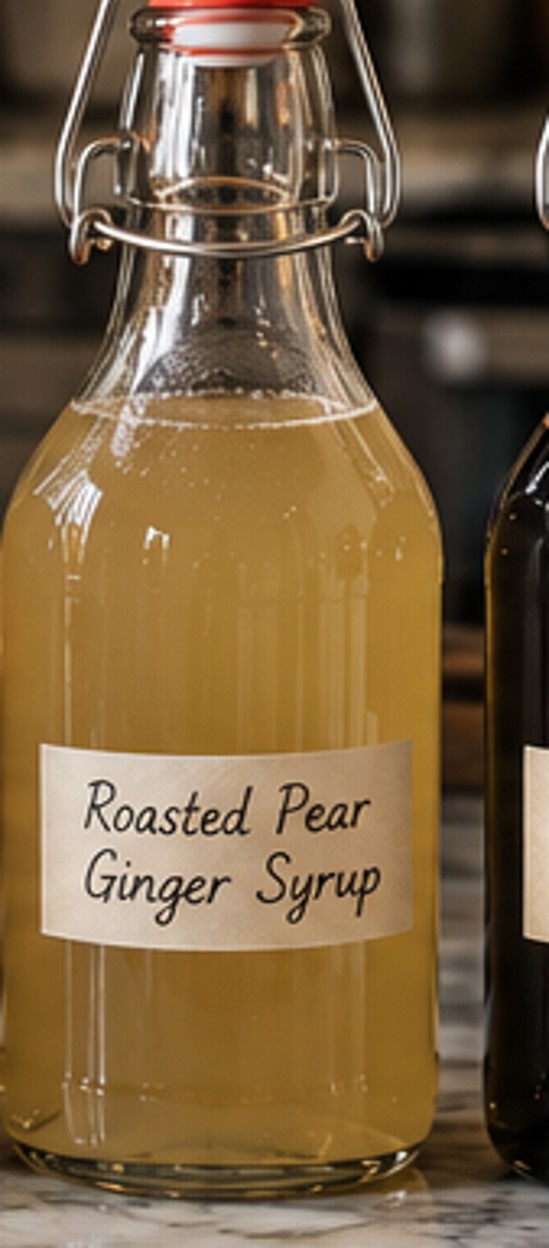Strained roasted pear ginger syrup