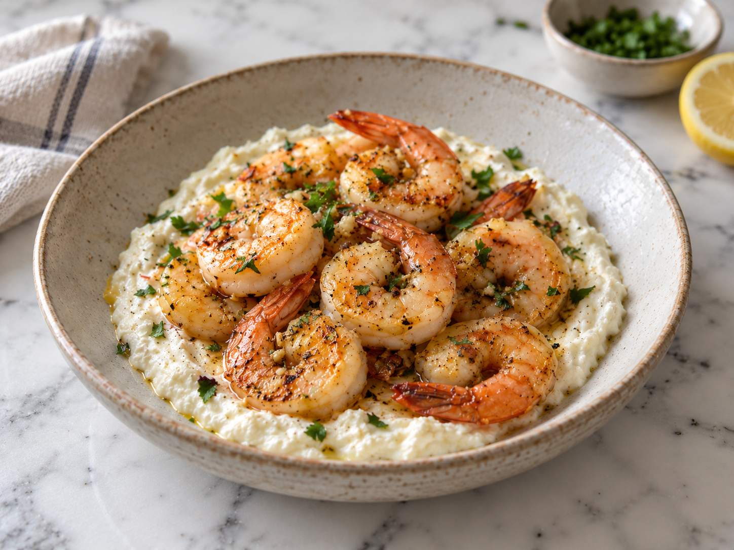 Garlic Butter Shrimp with Whipped Feta