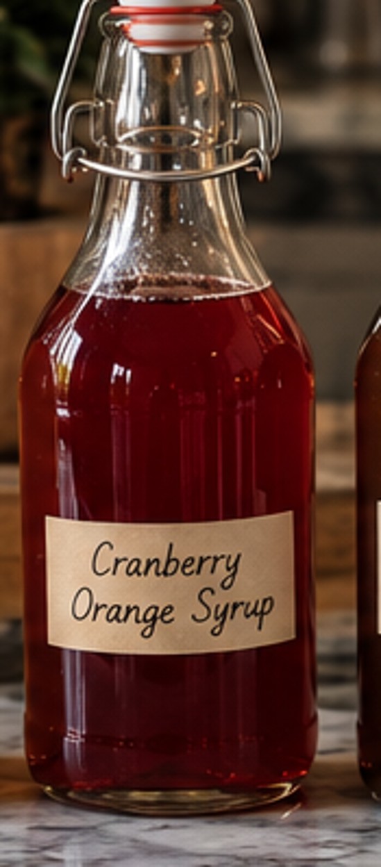 Strained cranberry orange black pepper syrup