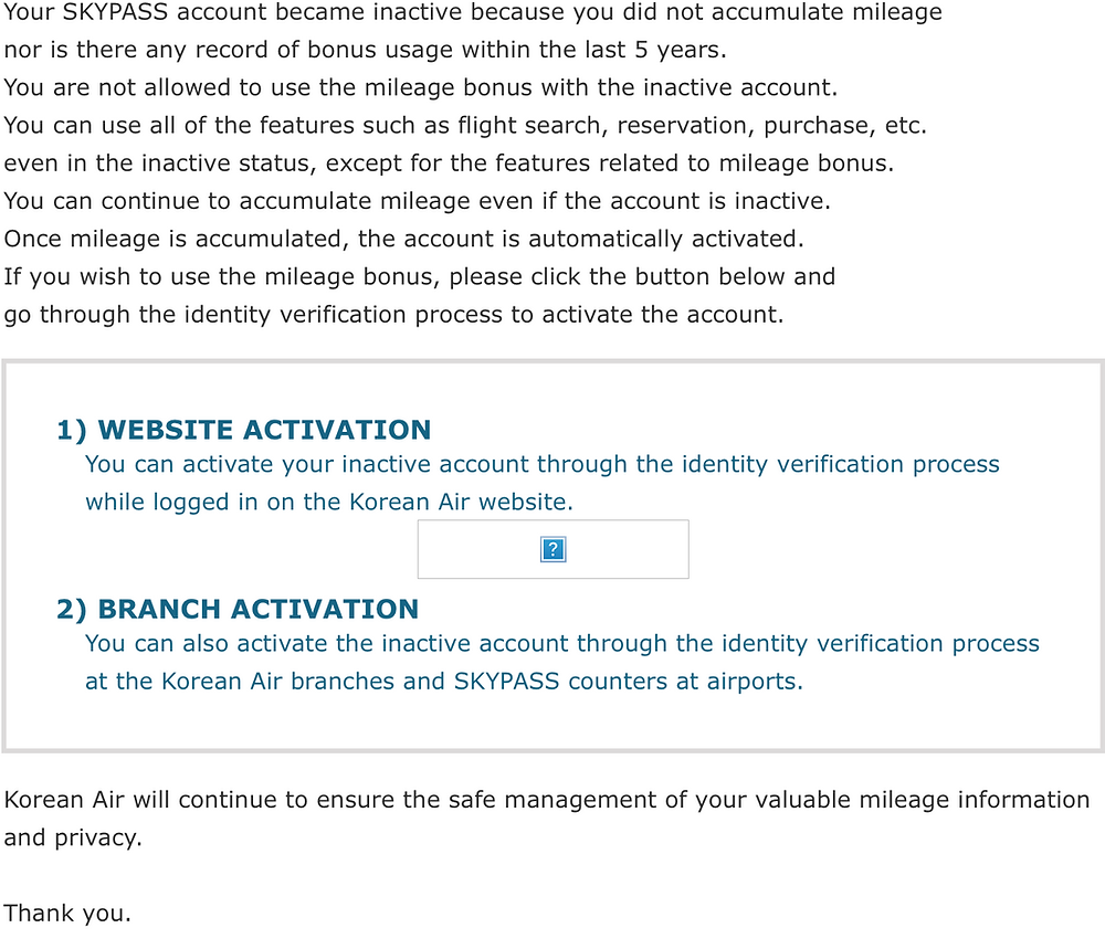 Email from Korean Air