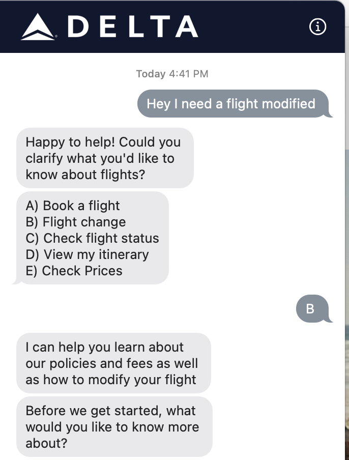 Text Convo with Delta Airlines