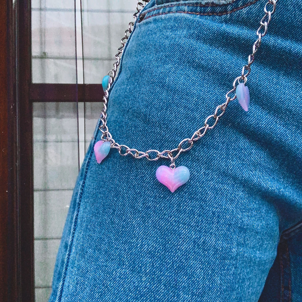 Miniatura: Cadena collar corazones glitter