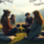 Please generate a image when people are sitting in circle and having a conversation which