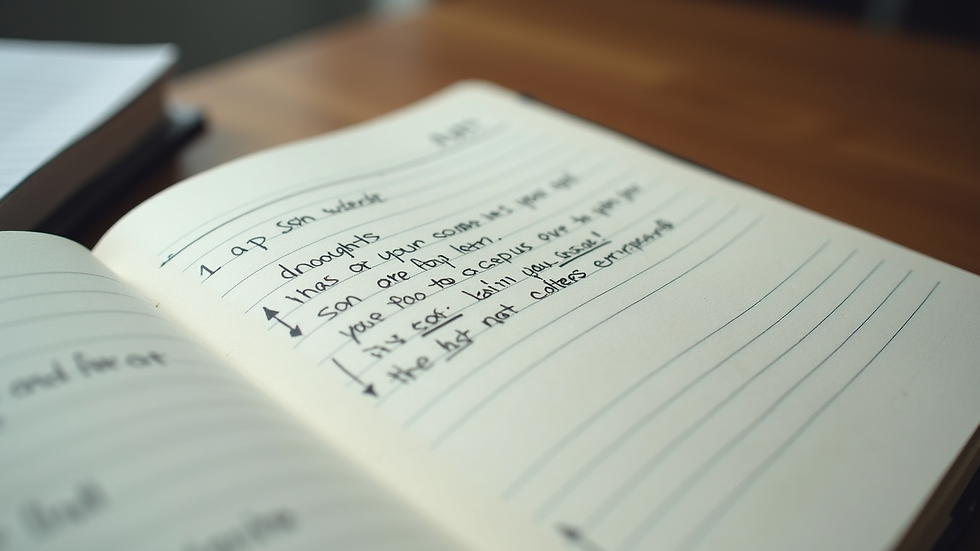 Close-up view of a notebook with handwritten CBT thought record exercises