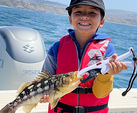 First time angler showing off a healthy calico bass.