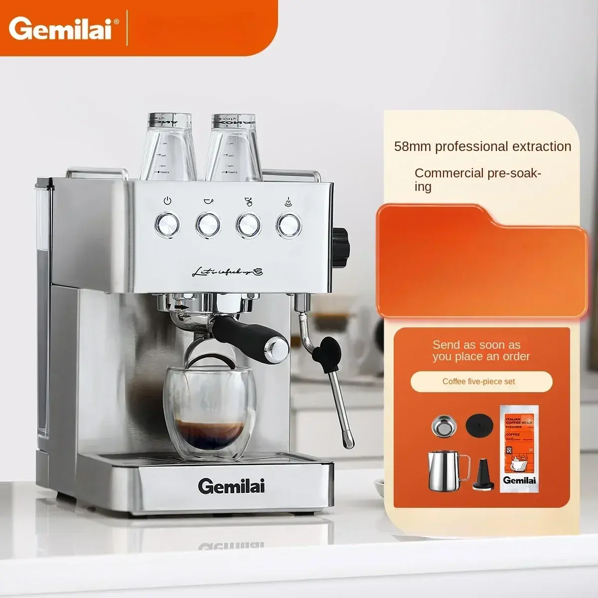 Best Price! 220V Gemini CRM3005E Italian coffee machine, small semi-automatic...
