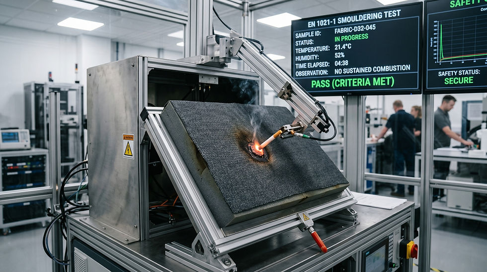Zeigt den strengen Qualitäts- und Brandschutztest von Polstermaterialien, um B2B-Käufern technisches Vertrauen zu vermitteln.