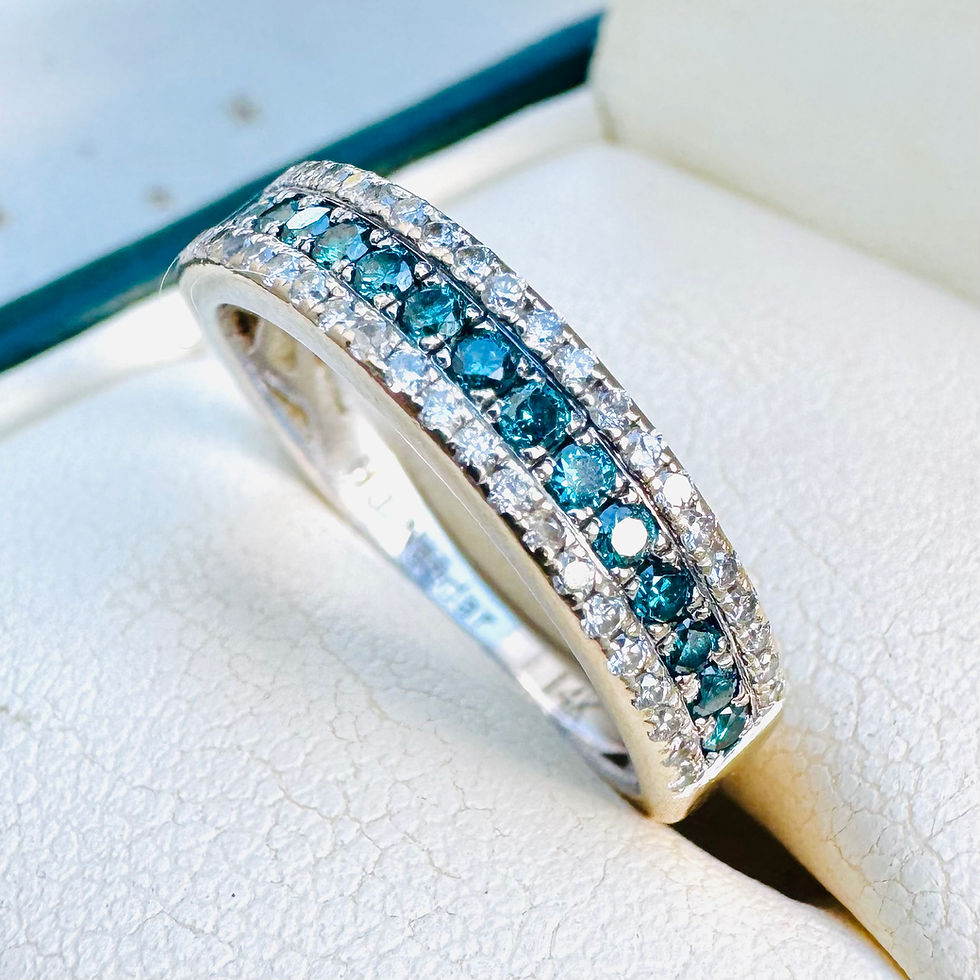 Thumbnail: 14k White Gold Teal & White Diamond Half Eternity Ring