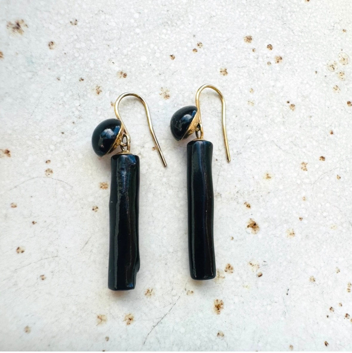 SOLD!  Vintage 9k Black Coral Drop Earrings