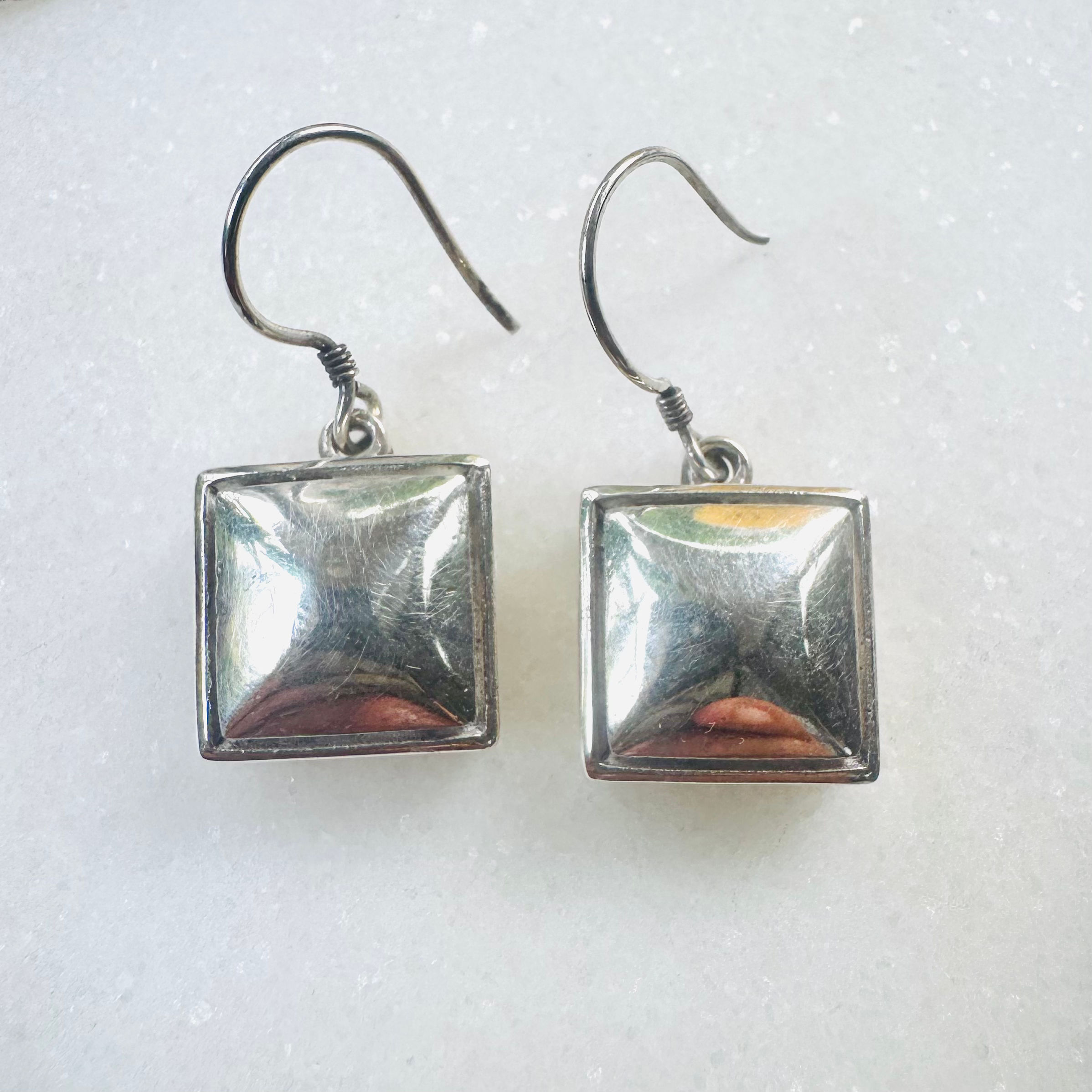 Silver Square Drop Earrings