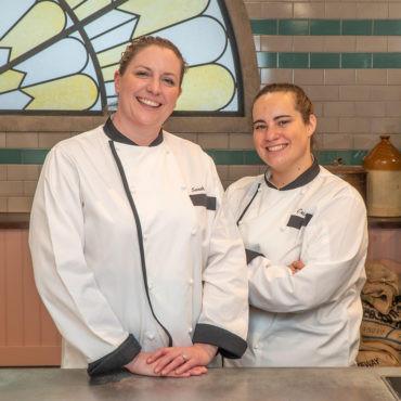 Sarah Houghting and Cristina Sangiorgio on the set of Great British Bake Off: The Professionals