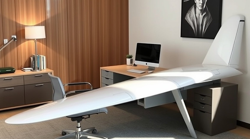 image of an aircraft wing used as an office desk. Nice modern office space. smaller size w...sk..jpg