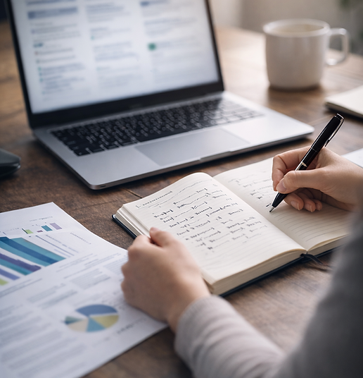 Preparing for career planning and education research using a laptop and notebook